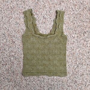 Free People Olive Green Textured Sleeveless Square Neck Top size XS
